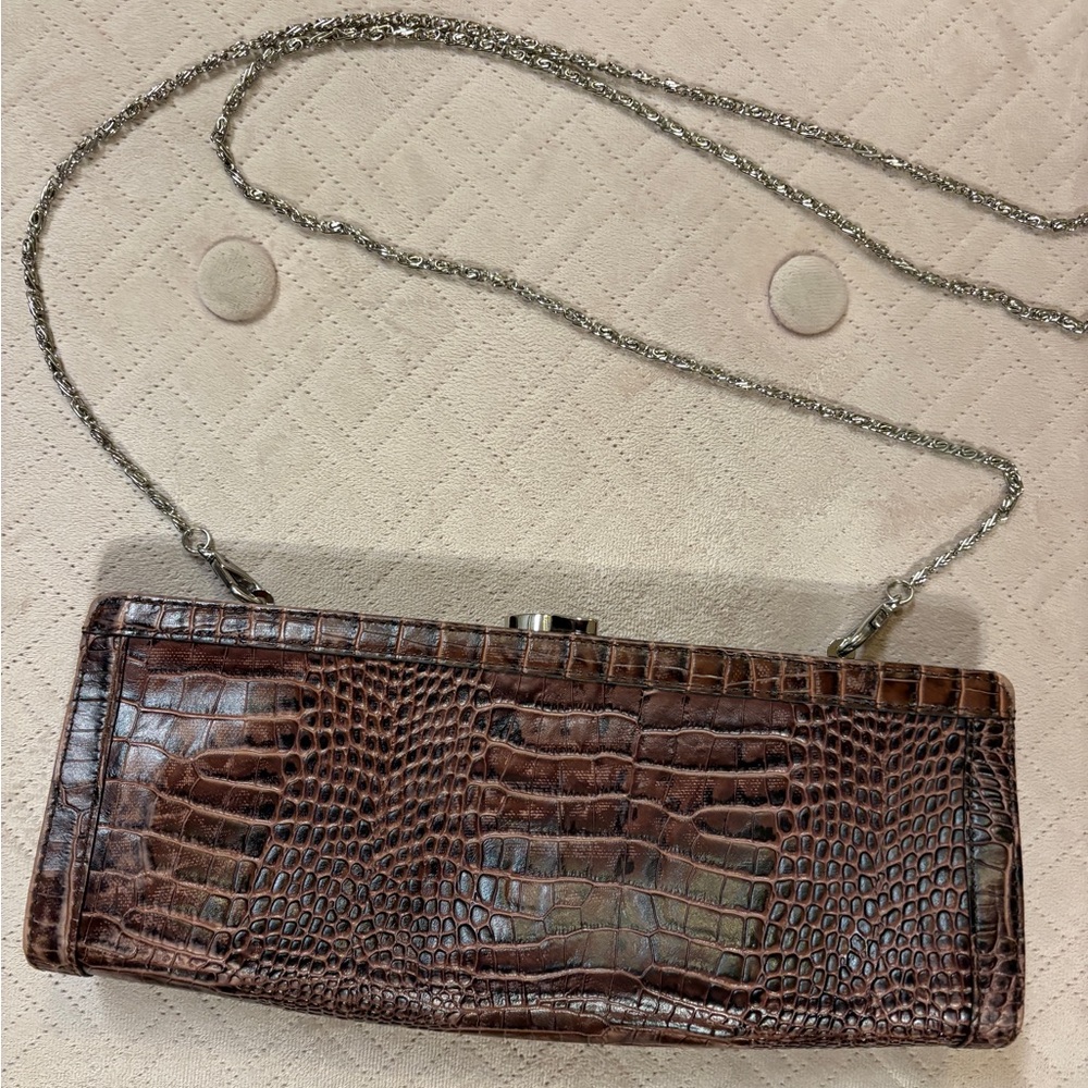 Soprano Elegant Brown & Pink Crocodile Pattern Clutch with removable chain/strap